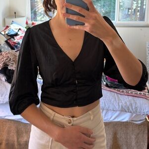 Black V-Neck Open Back Blouse - boohoo